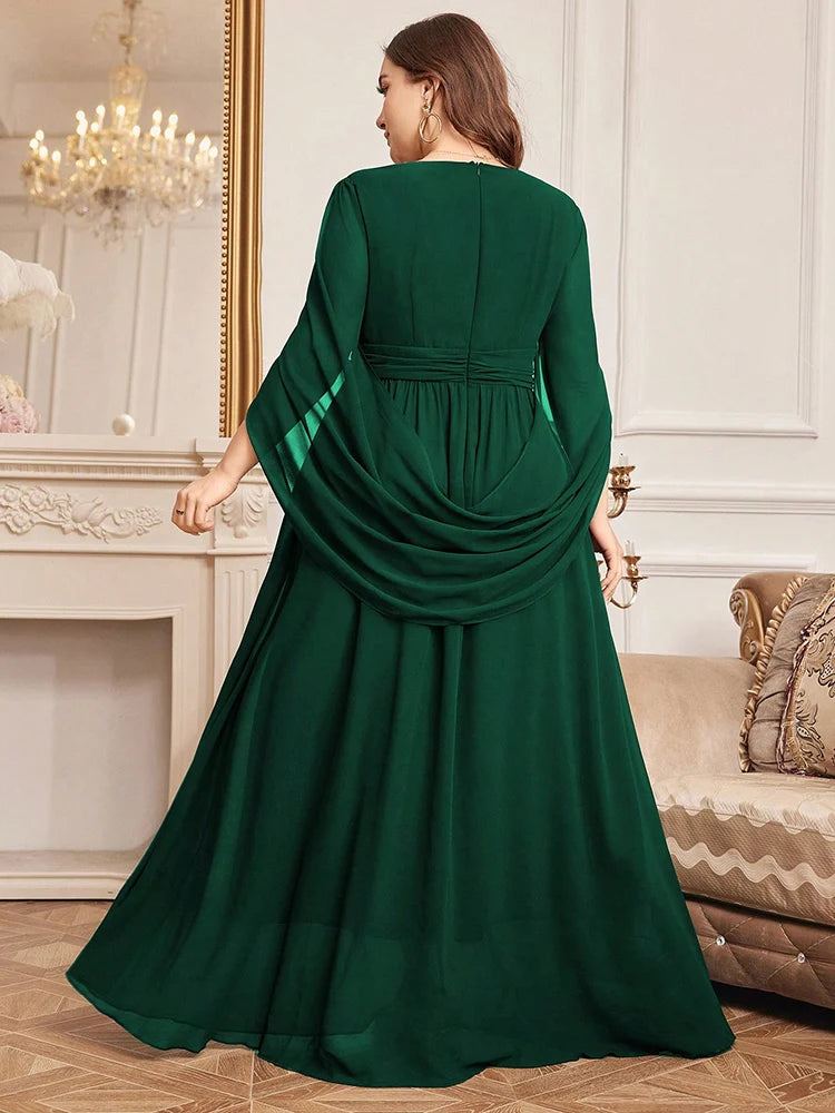 Plus Size V-Neck Flare Sleeve Formal Maxi Dress | Wovetsa