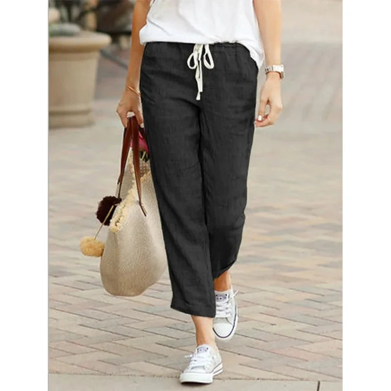 Y2K Drawstring Cotton Ankle Pants | Wovetsa