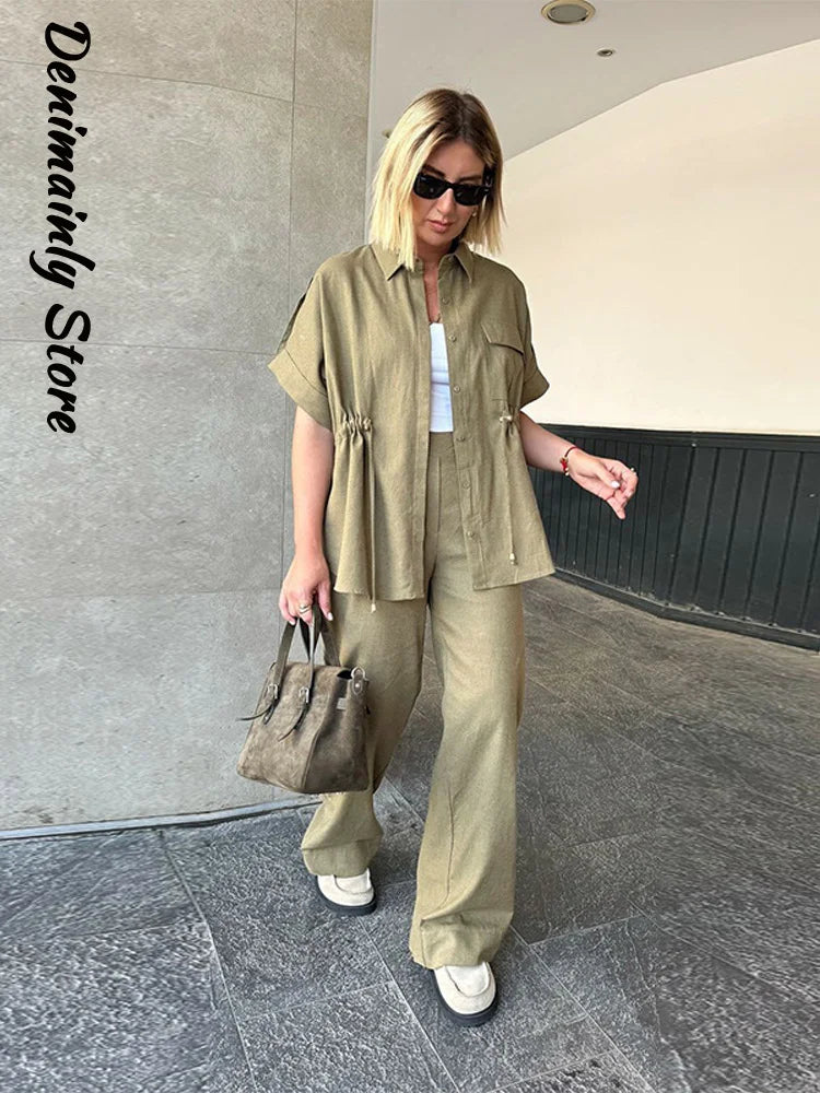 Lapel Shirt & Wide-Leg Pant Set | Wovetsa