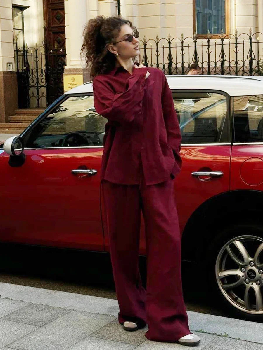 Cotton Linen Shirt & Wide-Leg Pant Set | Wovetsa