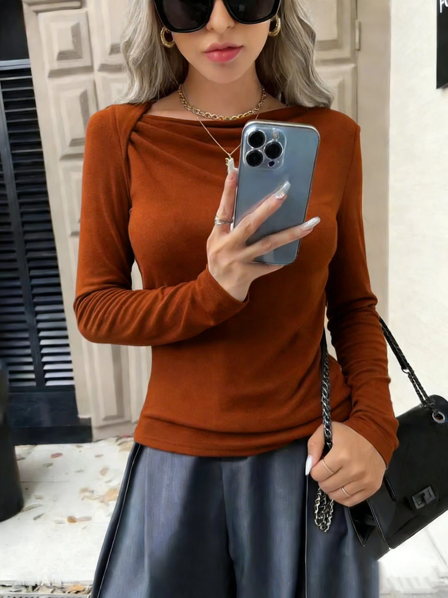 Slash Neck Ruffle Long Sleeve Crop Top | Wovetsa