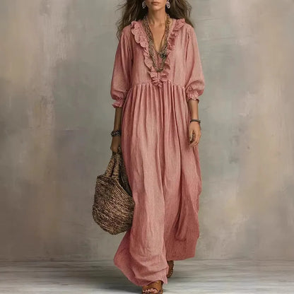 Striped Ruffle Lantern Sleeve Maxi Dress | Wovetsa