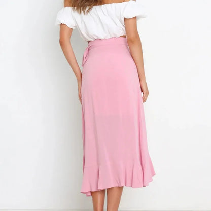 Lace-Up Ruffle Chiffon Bodycon Midi Skirt | Wovetsa