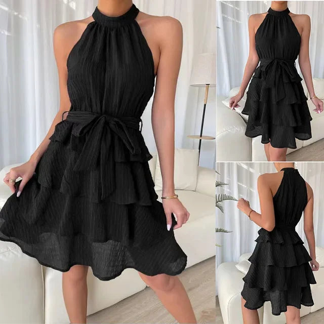 Halter Neck A-Line Mini Dress | Wovetsa