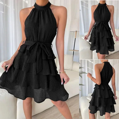 Halter Neck A-Line Mini Dress | Wovetsa