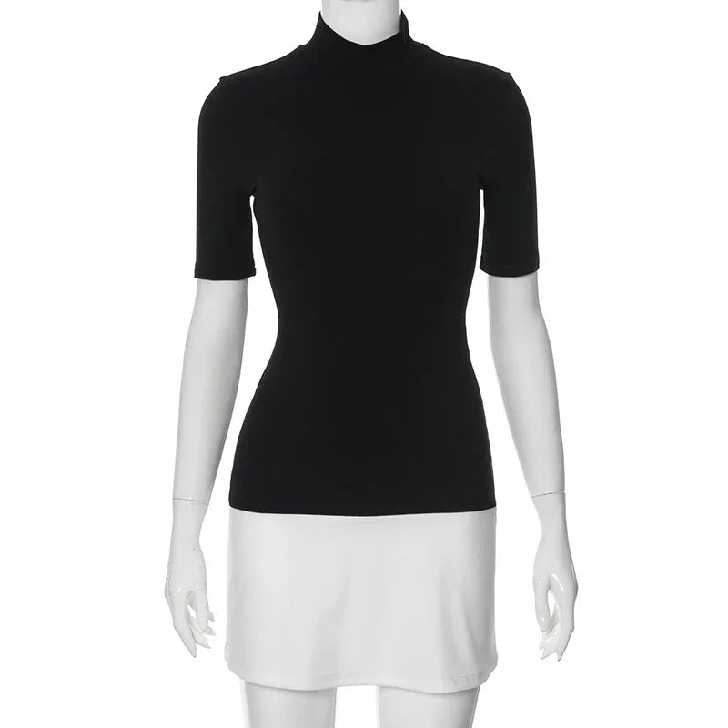 Contrast Color Turtleneck Bodycon Mini Dress | Wovetsa