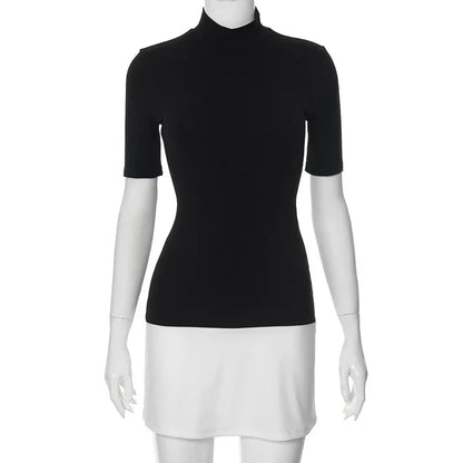 Contrast Color Turtleneck Bodycon Mini Dress | Wovetsa