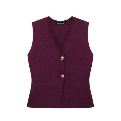 Women's Knit V-Neck Vest & Long Skirt Two Piece Set | Wovetsa