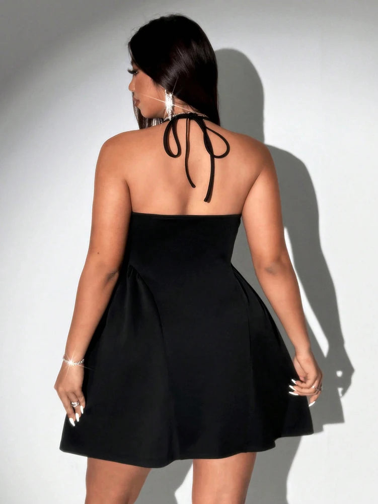 Plus Size V-Neck Lace Puff Skirt Dress | Wovetsa