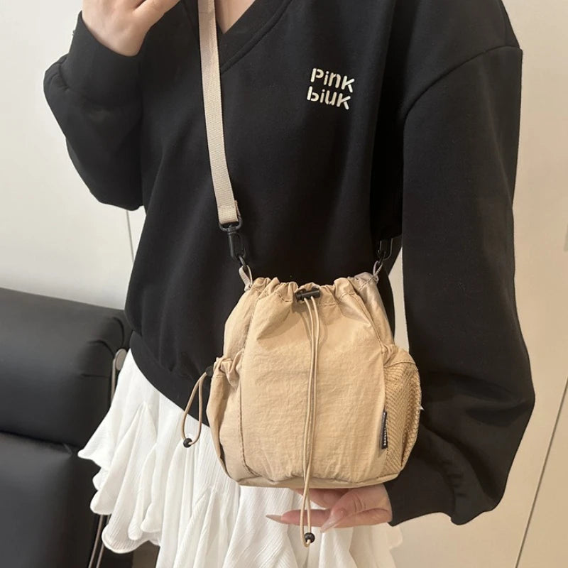 Nylon Drawstring Bucket Crossbody Bag | Wovetsa