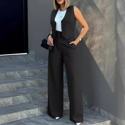 Sleeveless Vest & Wide Leg Pants Set | Wovetsa