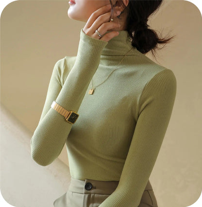 Women T-shirts Long Sleeve High Strecth Slim Fit Bottoming Shirts Casual Korean Turtleneck Warm Autumn Winter Inner Basic Tops