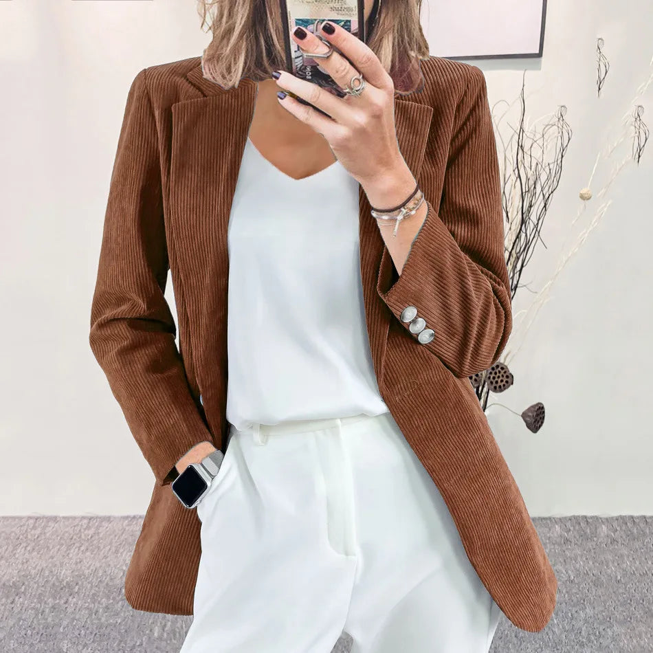 Autumn Winter Women's Clothing New Corduroy Cardigan Temperament Slim Solid Casual European American Blazers Small Suit Jacket