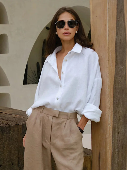 100% Cotton Loose Square Collar Cardigan Shirt | Wovetsa