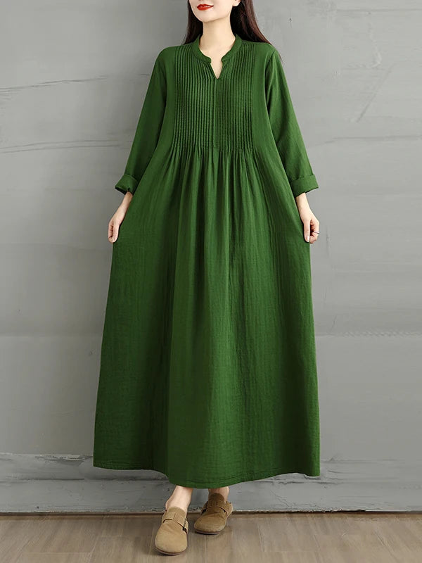 Blue High Waist A-Line Long Sve Maxi Dr Women's Midi Skirt Double Layered Simple Loose Versatile Cotton Linen Blend Dr