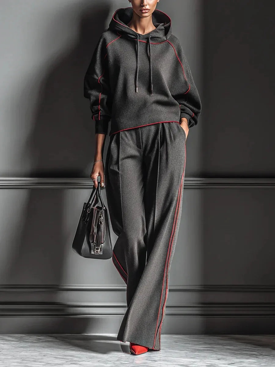 2026 Spring Summer Women's Fashion Long Sleeve Hooded Sweatshirt Matching Casual Long Pants Two-Piece Set