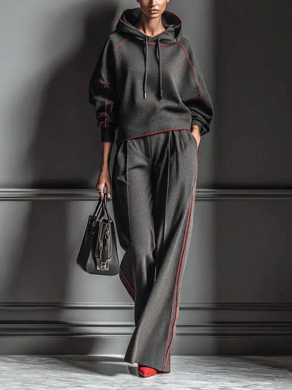 2026 Spring Summer Women's Fashion Long Sleeve Hooded Sweatshirt Matching Casual Long Pants Two-Piece Set
