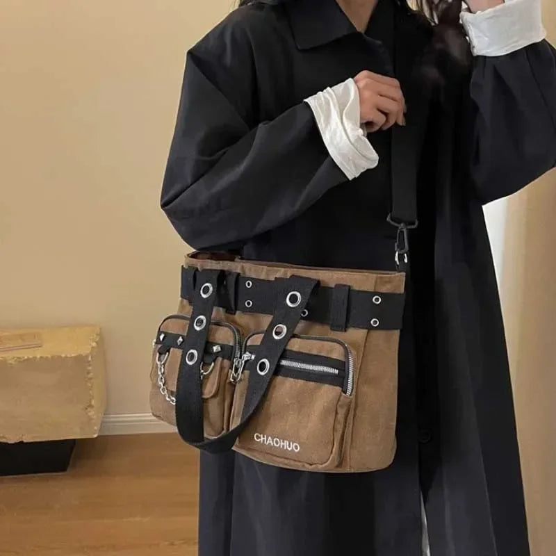 Chain & Rivet Nylon Shoulder Bag | Wovetsa
