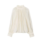 HH Women Autumn Fashion Simple Versatile Standing Collar Draped Top Female High Street Temperament Lantern Long Sleeve Shirt
