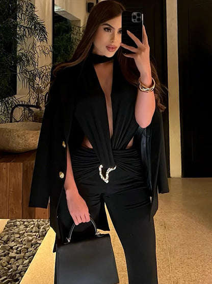 Sexy Ruched Hollow Bandage Jumpsuit | Wovetsa