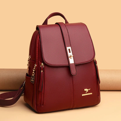 Women's PU Leather Backpack with Lock Detail | Wovetsa