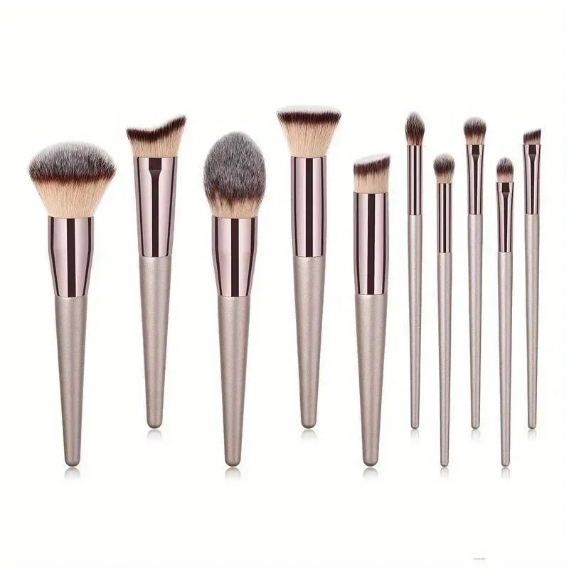 10-Piece Champagne Gold Makeup Brush Set | Wovetsa