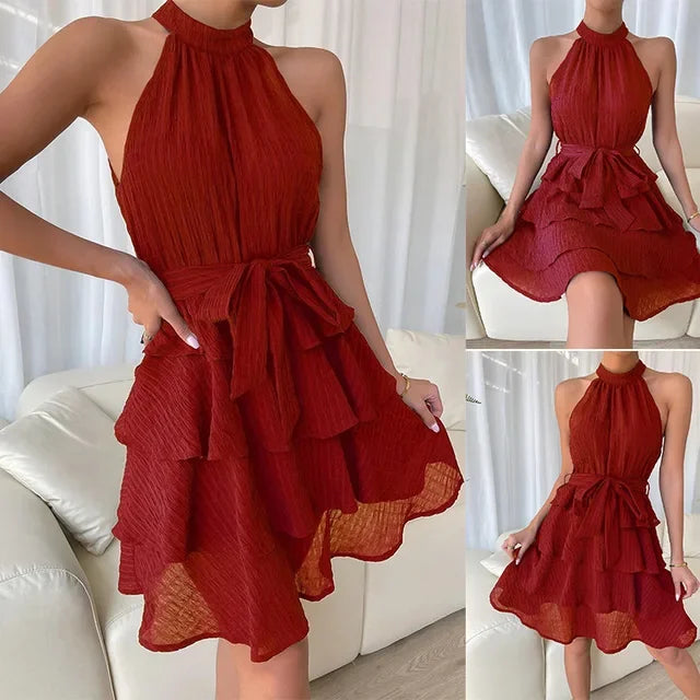 Halter Neck A-Line Mini Dress | Wovetsa
