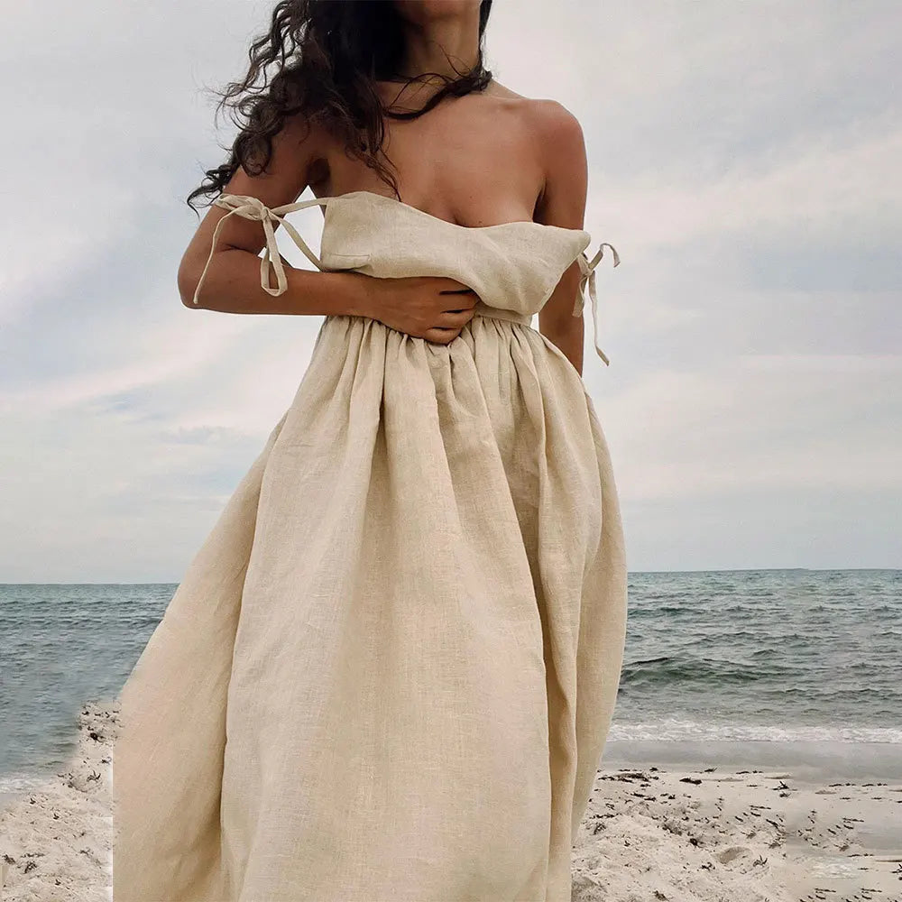 Backless Cotton V-Neck Maxi Dress | Wovetsa