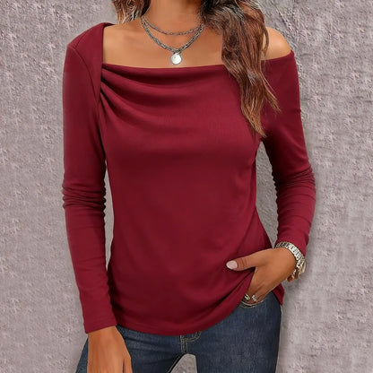 Slash Neck Ruffle Long Sleeve Crop Top | Wovetsa