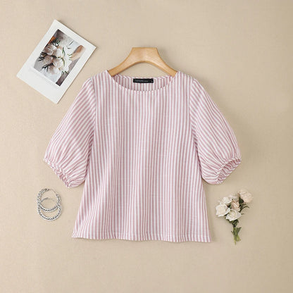 Striped Lantern Sleeve Blouse | Wovetsa