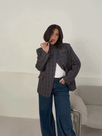 Striped Turtleneck Loose Blazer | Wovetsa