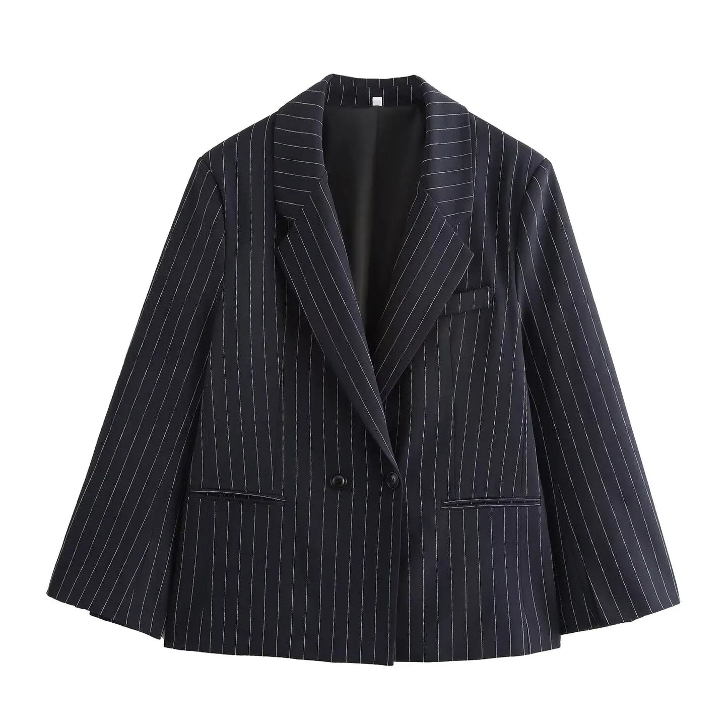 Pinstripe Shoulder-Padded Oversized Blazer | Wovetsa