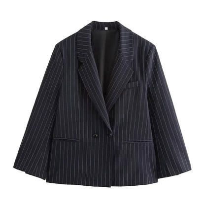Pinstripe Shoulder-Padded Oversized Blazer | Wovetsa