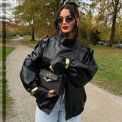 Cropped Leather Bomber Jacket | Wovetsa