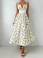Lemon Print High Waist Slit Cami Maxi Dress | Wovetsa