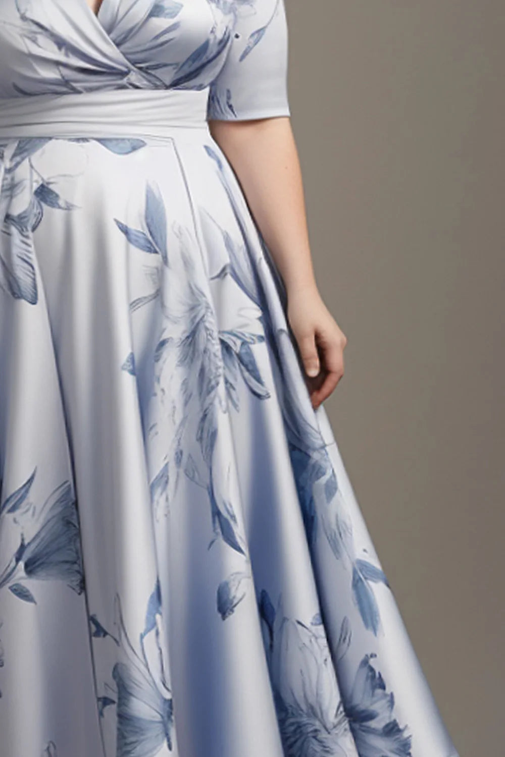 Plus Size Floral Wrap Tea-Length Dress | Wovetsa