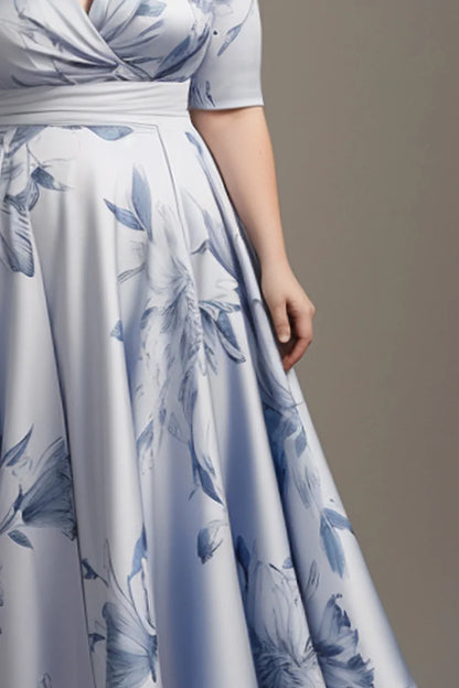 Plus Size Floral Wrap Tea-Length Dress | Wovetsa