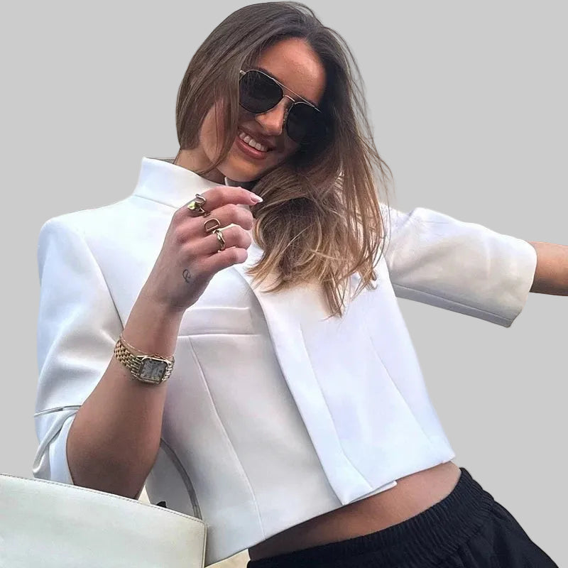 Asymmetric Crop Blazer Short Sleeve | Wovetsa