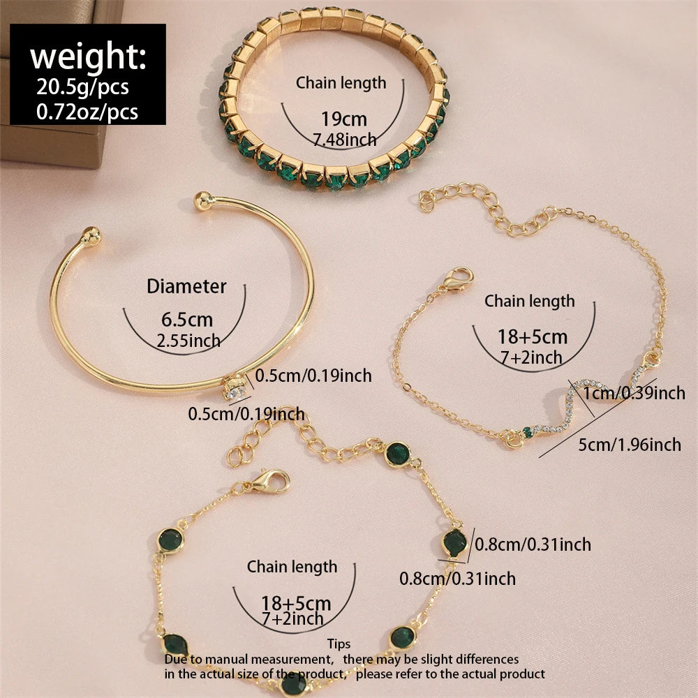 Snake & Gemstone Bangle Bracelet Set (4 Pcs) | Wovetsa