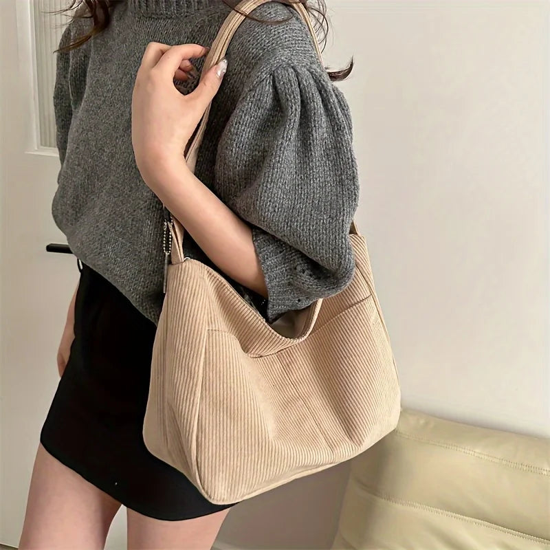 Corduroy Half-Moon Shoulder Bag with Hat Patch | Wovetsa