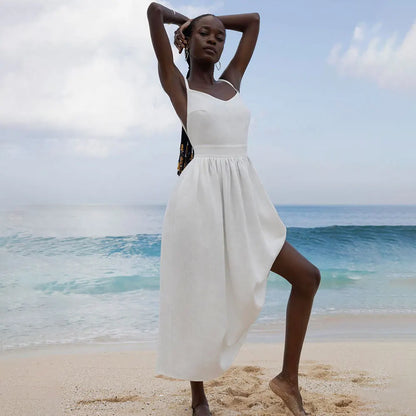 Backless Cotton V-Neck Maxi Dress | Wovetsa