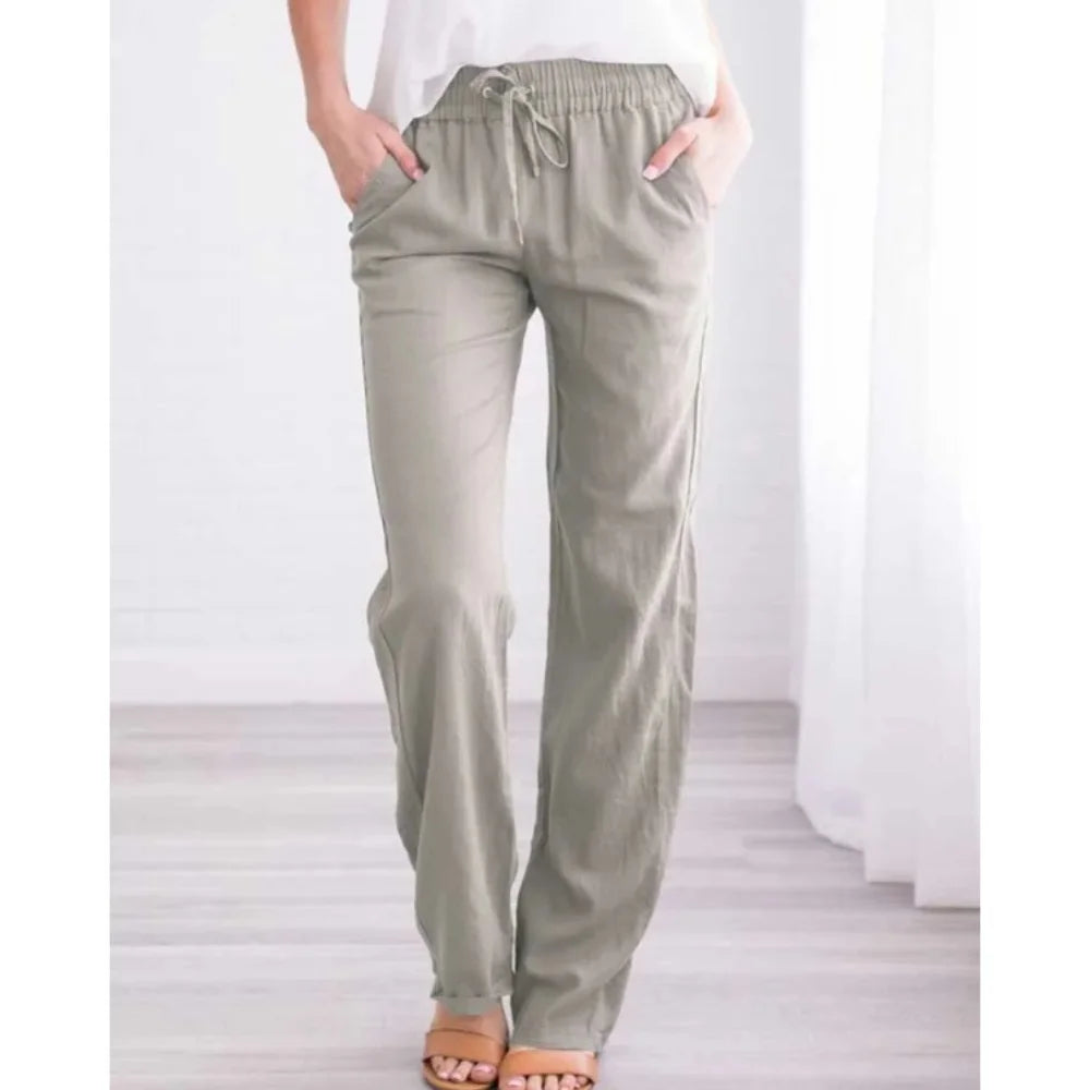 Linen-Blend Drawstring Wide-Leg Pants | Wovetsa