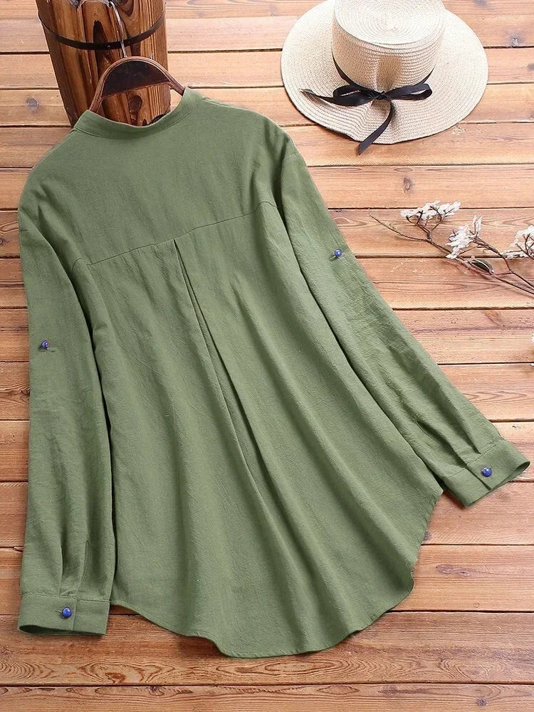 Plus Size in-Stock Best-Seller Simple Tops New Chic Printing Shirt Versatile Stand Collar Colorful Breathable Office Clothing