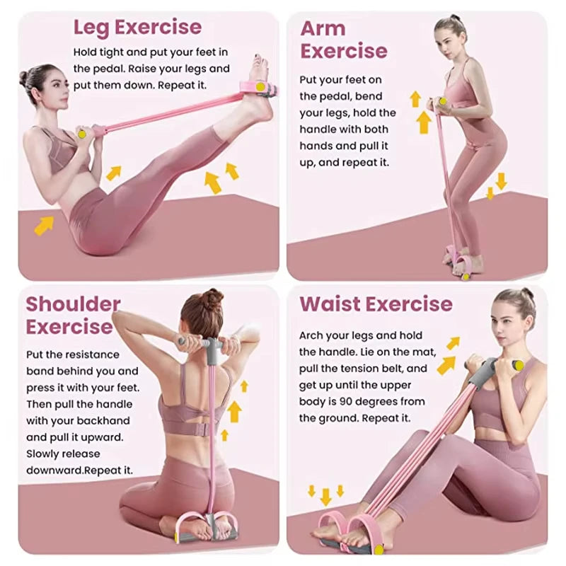 4-Tube Pedal Resistance Band for Women — Full Body Home Workout | Wovetsa