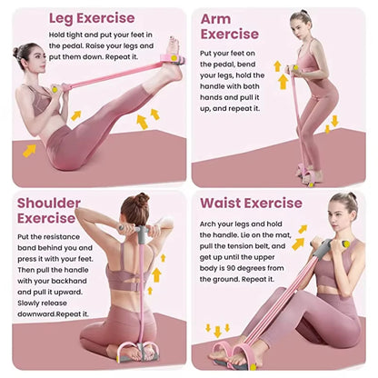 4-Tube Pedal Resistance Band for Women — Full Body Home Workout | Wovetsa