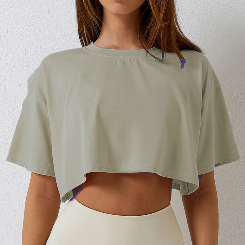 Women's Cotton Blend Short Sleeve Sport T-Shirt Loose Fit Yoga Fitness Casual Top