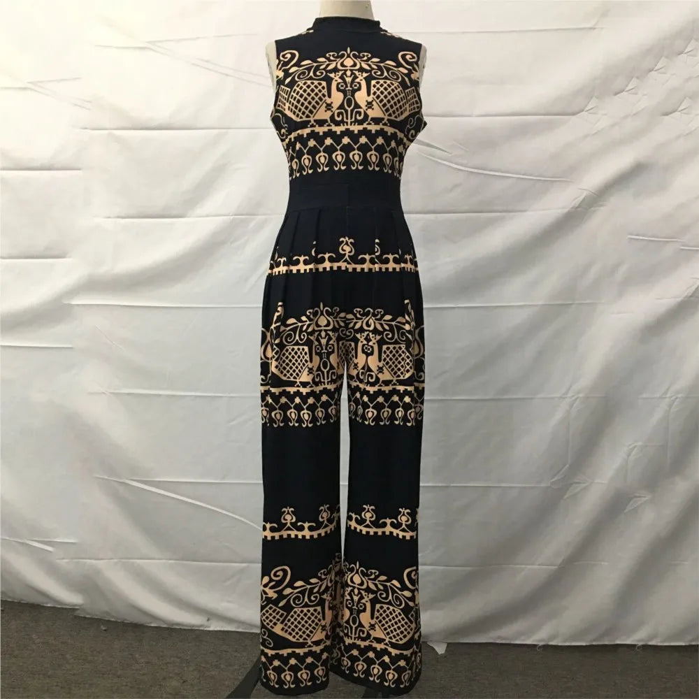 Women's Printed Wide Leg Jumpsuit Sleeveless Summer Casual Vacation One Piece Outfit