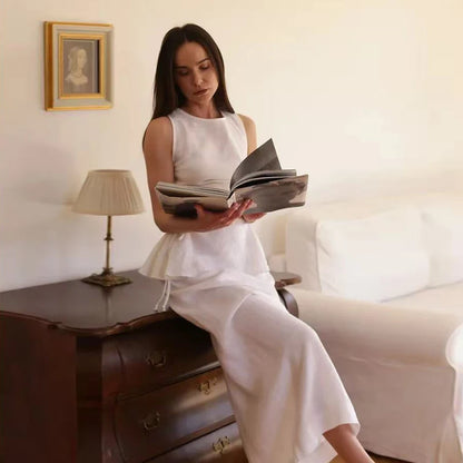 Linen Tank Top & Maxi Skirt Two Piece Set | Wovetsa