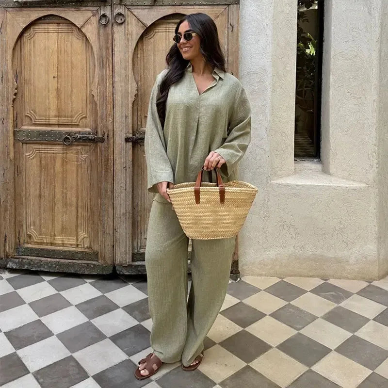 Lapel Shirt & Wide-Leg Pant Set | Wovetsa