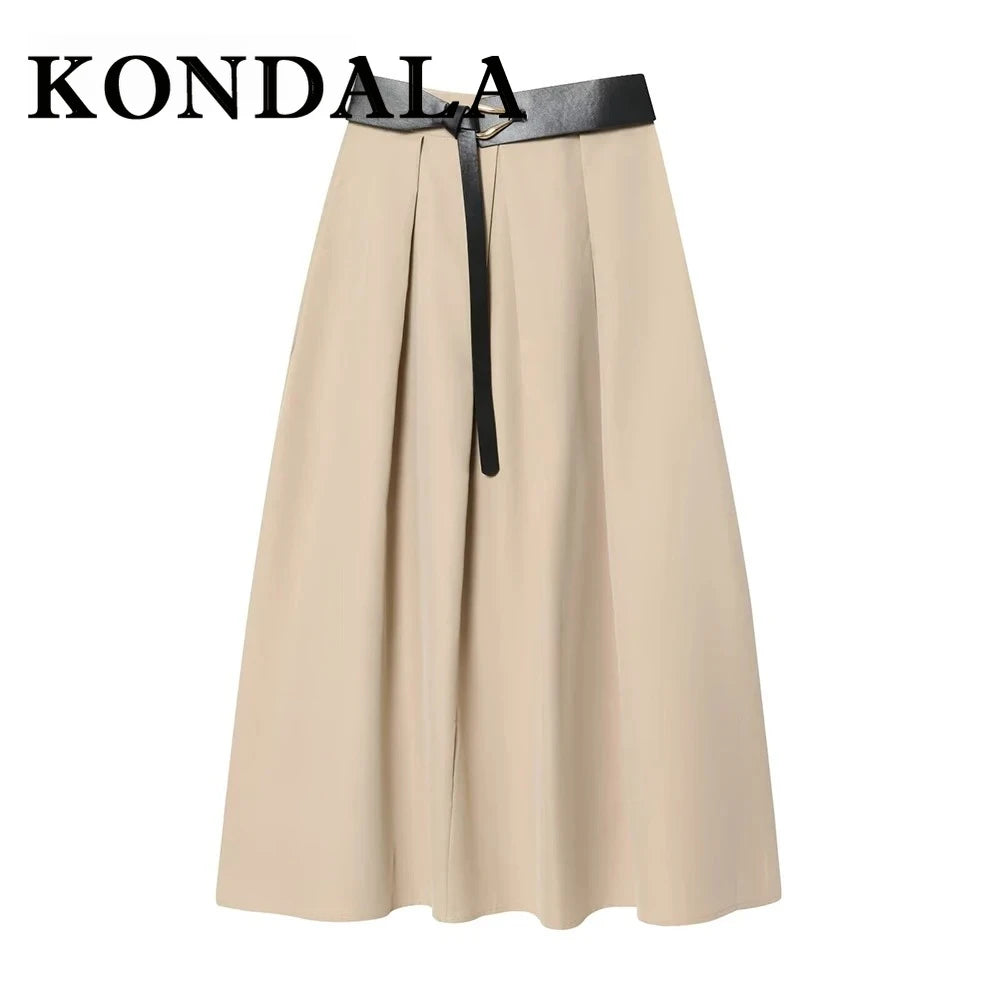 Vintage Draped A-Line Maxi Skirt with Belt | Wovetsa